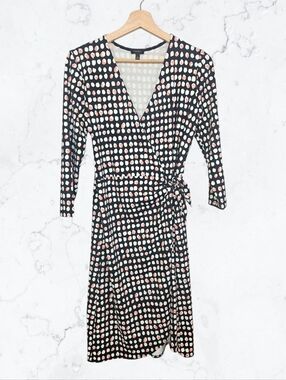 Talbots Black, Pink & White Polka Dot Wrap Dress